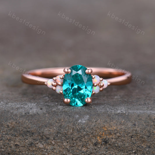 Unique Garnet Engagement Ring / Garnet Opal Wedding Ring / Yttrium Aluminum Garnet Ring / Dainty Opal Cluster Bridal Promise Ring/Rose Gold