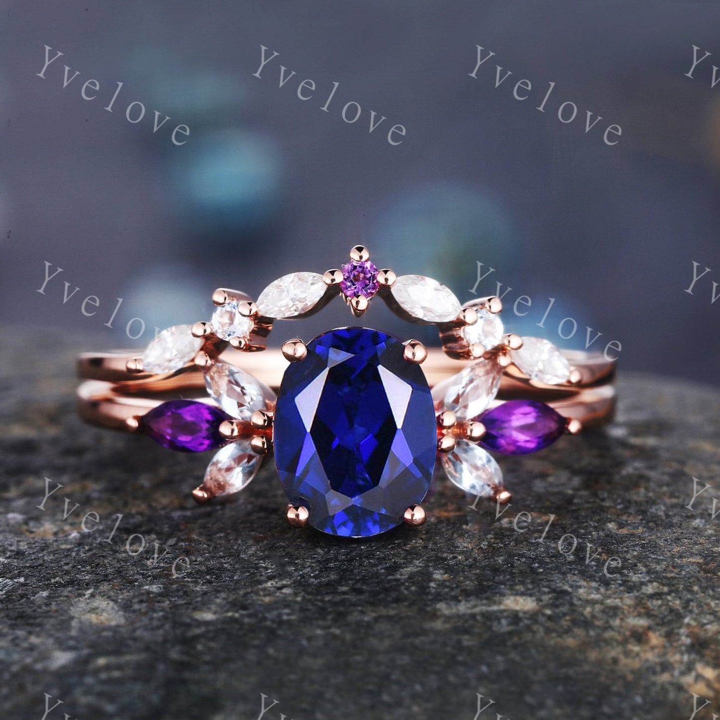 Citrine Ring Set, Natural Citrine Engagement Ring Set,Marquise Amethyst Promise Ring,Yellow Gemstone November Birthstone,Gift For Mom Her