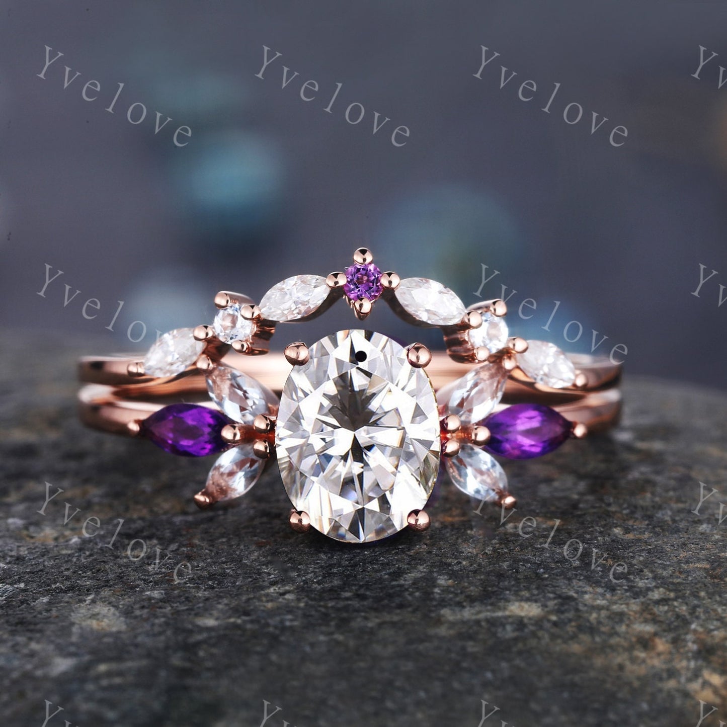 Citrine Ring Set, Natural Citrine Engagement Ring Set,Marquise Amethyst Promise Ring,Yellow Gemstone November Birthstone,Gift For Mom Her