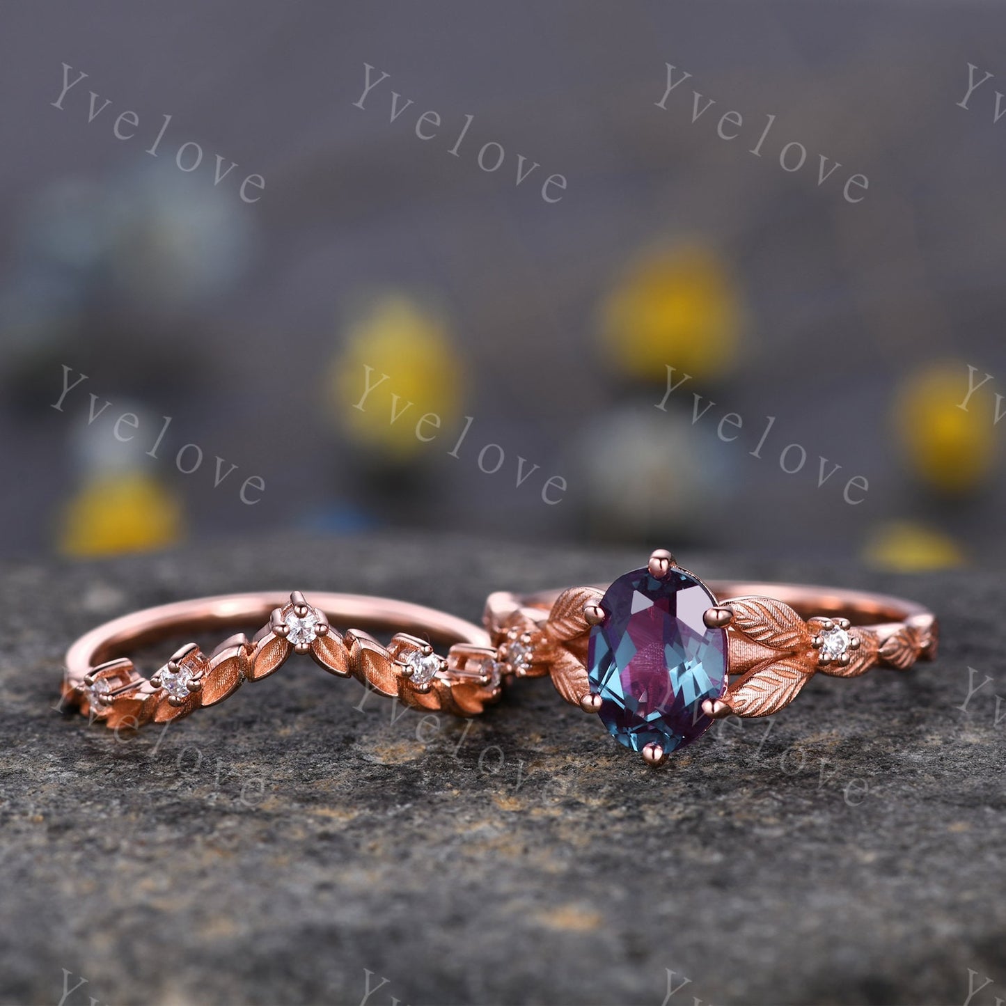 Vintage Alexandrite engagement ring set Floral Alexandrite Wedding Ring Set June Birthstone Bridal Ring Set Women Promise Ring Set Jewelry