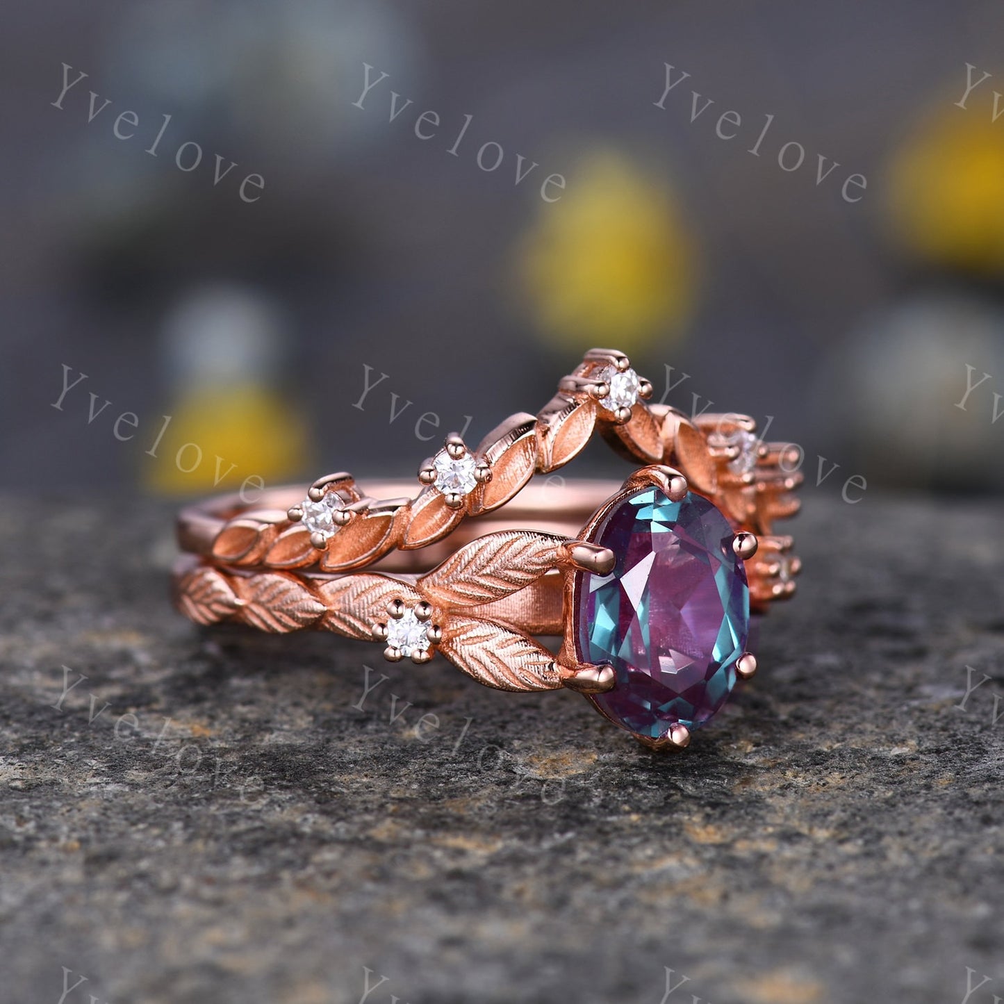 Vintage Alexandrite engagement ring set Floral Alexandrite Wedding Ring Set June Birthstone Bridal Ring Set Women Promise Ring Set Jewelry
