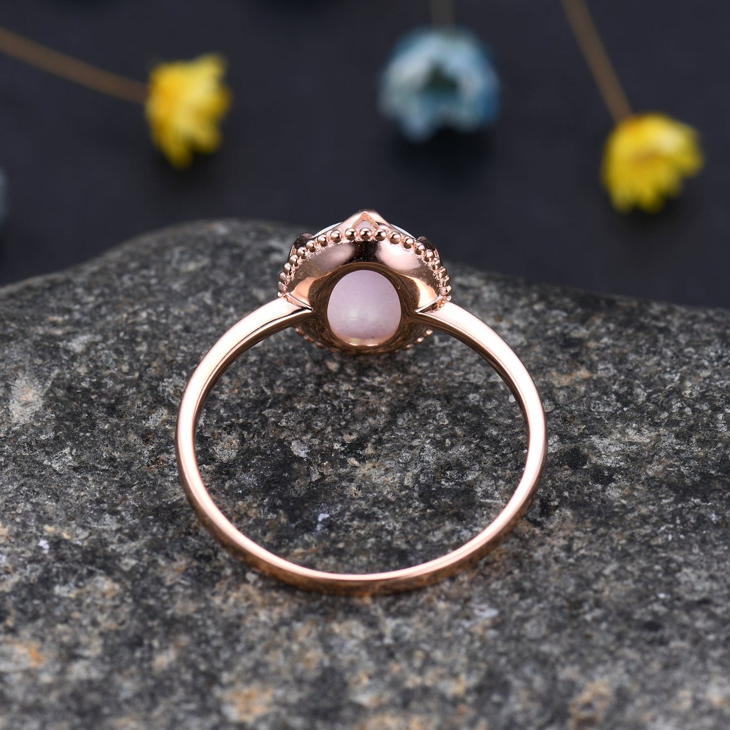 10x8mm Oval White Opal Engagement Ring Prong Set Opal Ring Solid 10K/14K/18K Rose Gold Anniversary Promise Ring Bridal Ring Christmas Gift