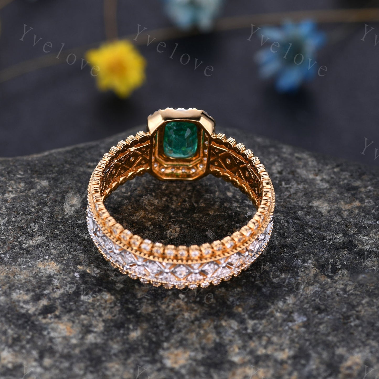 0.7ct Natural Emerald Engagement Ring Diamond Wedding Band Emerald Gemstone Women Bridal Ring Statement Ring Anniversary Ring Christmas Gift