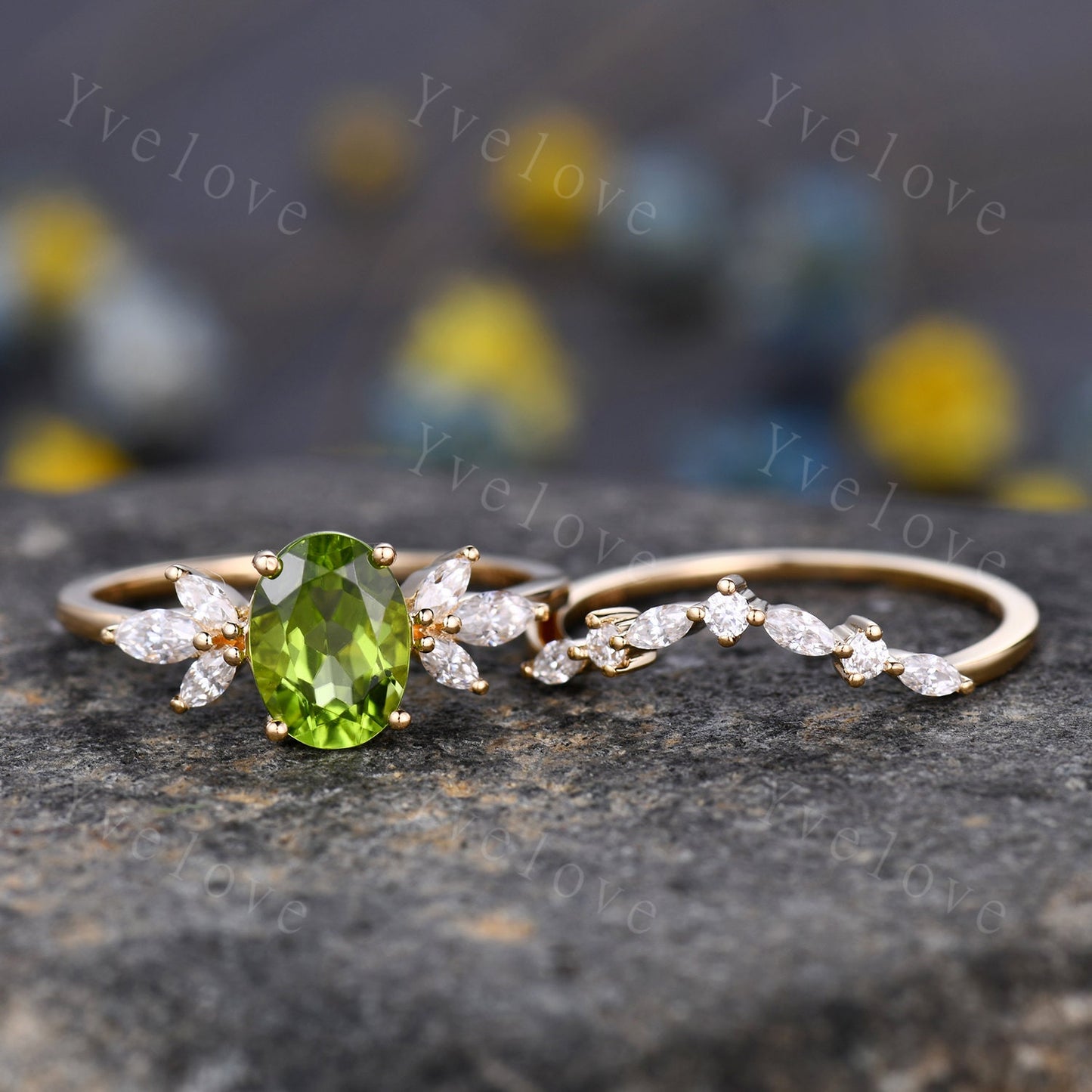 Custom order for SwiftAfro, 18k gold, center stone oval peridot and all side stone citrine stones