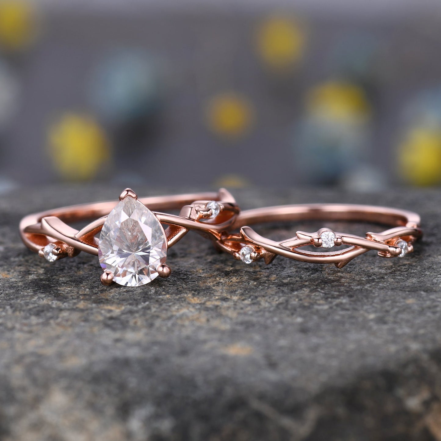 1.25CT Pear Moissanite Wedding Ring,Dainty Moissanite Engagement Ring,Teardrop Moissanite Ring,Vintage Twig Diamond Ring,Leaf Vine Ring Gift