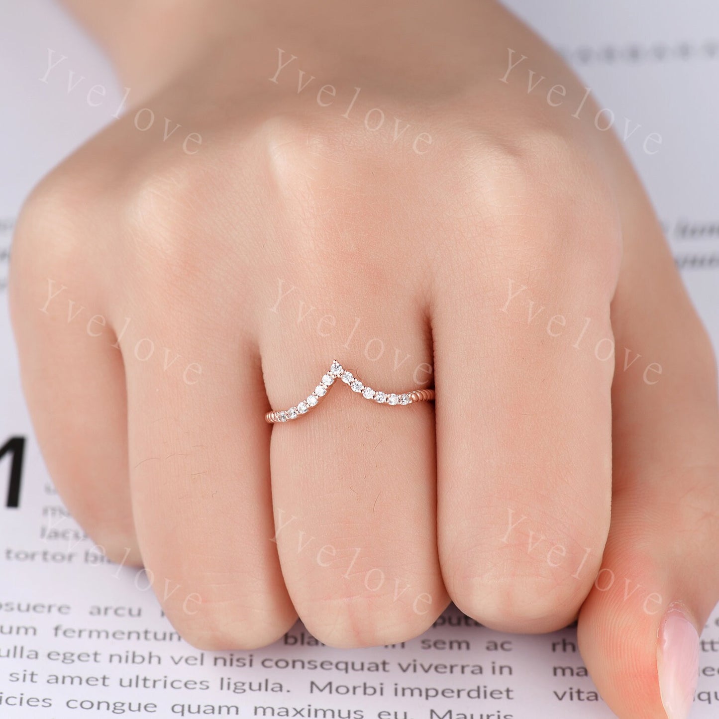 Petite Twist Half Eternity Ring,V Curved Stacking band,Twisted Vine Moissanite Wedding Band,Matching Band,14k Rose Gold Anniversary Ring