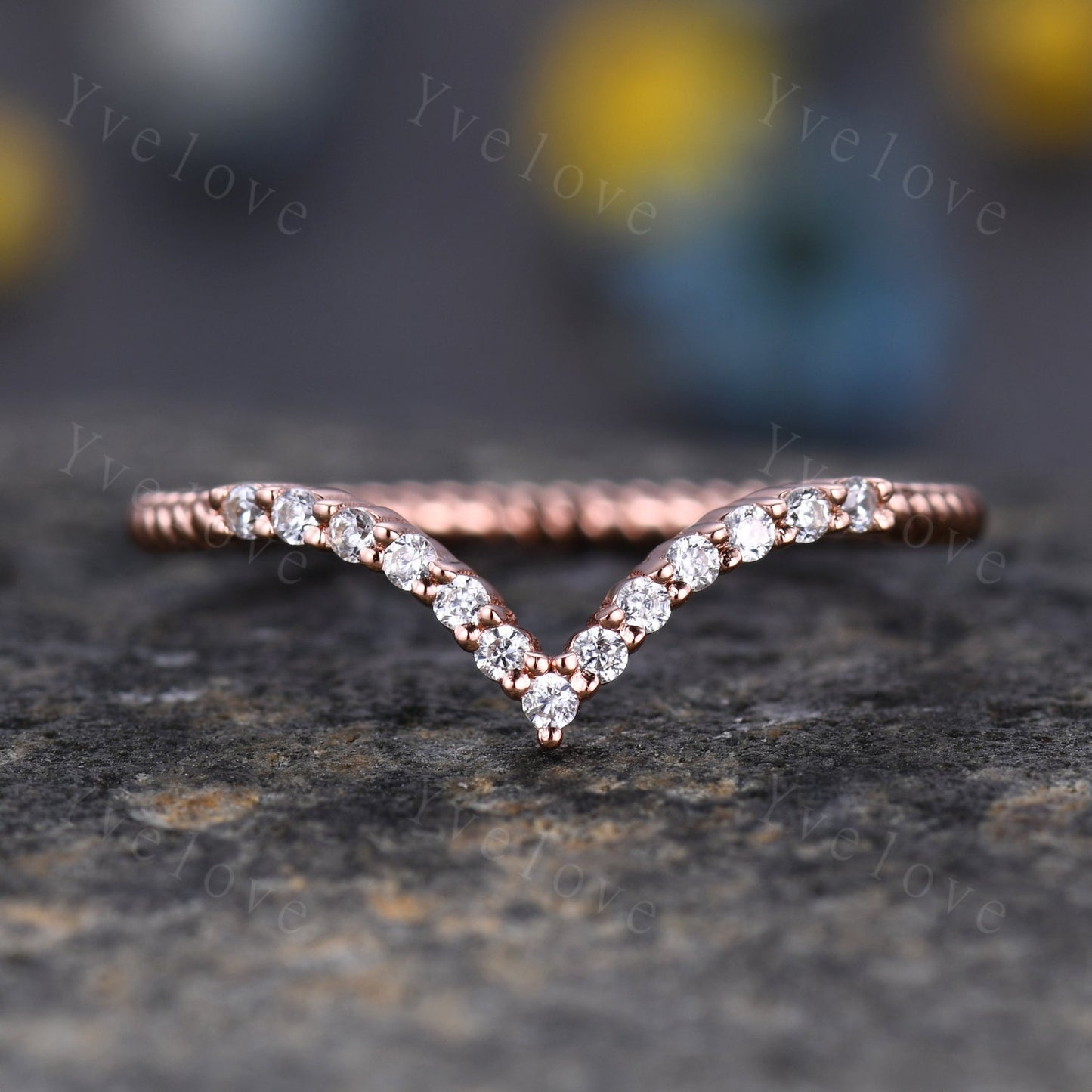 Petite Twist Half Eternity Ring,V Curved Stacking band,Twisted Vine Moissanite Wedding Band,Matching Band,14k Rose Gold Anniversary Ring