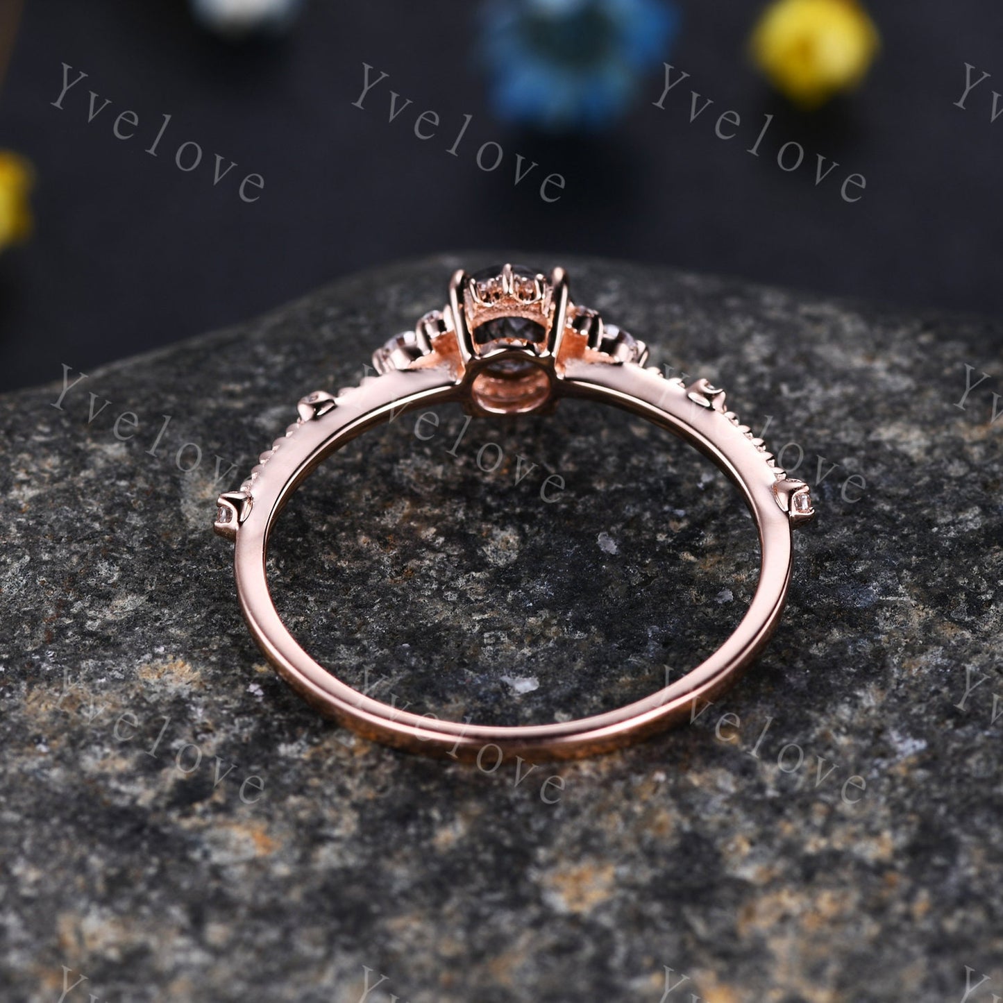 Dainty Moss Agate Engagement Ring  Rose Gold CZ Diamond Minimalist Women Wedding Ring Sterling Silver 14k Bridal Anniversary Gift For Her