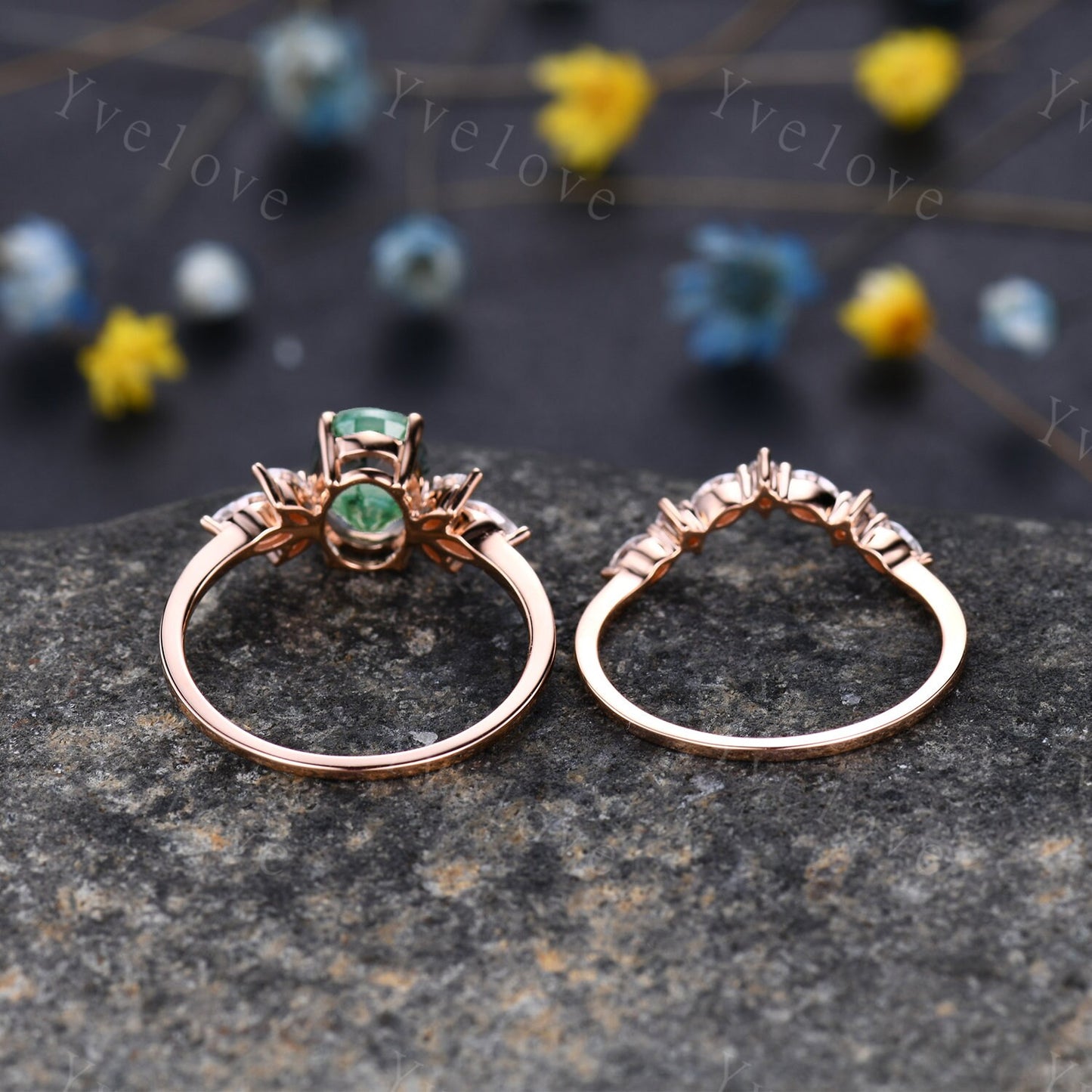 Star Sapphire Engagement Ring Set Women Stacking Matching Band Diamond Moissanite Eternity Ring Unique Vintage Floral Design Promise Gift
