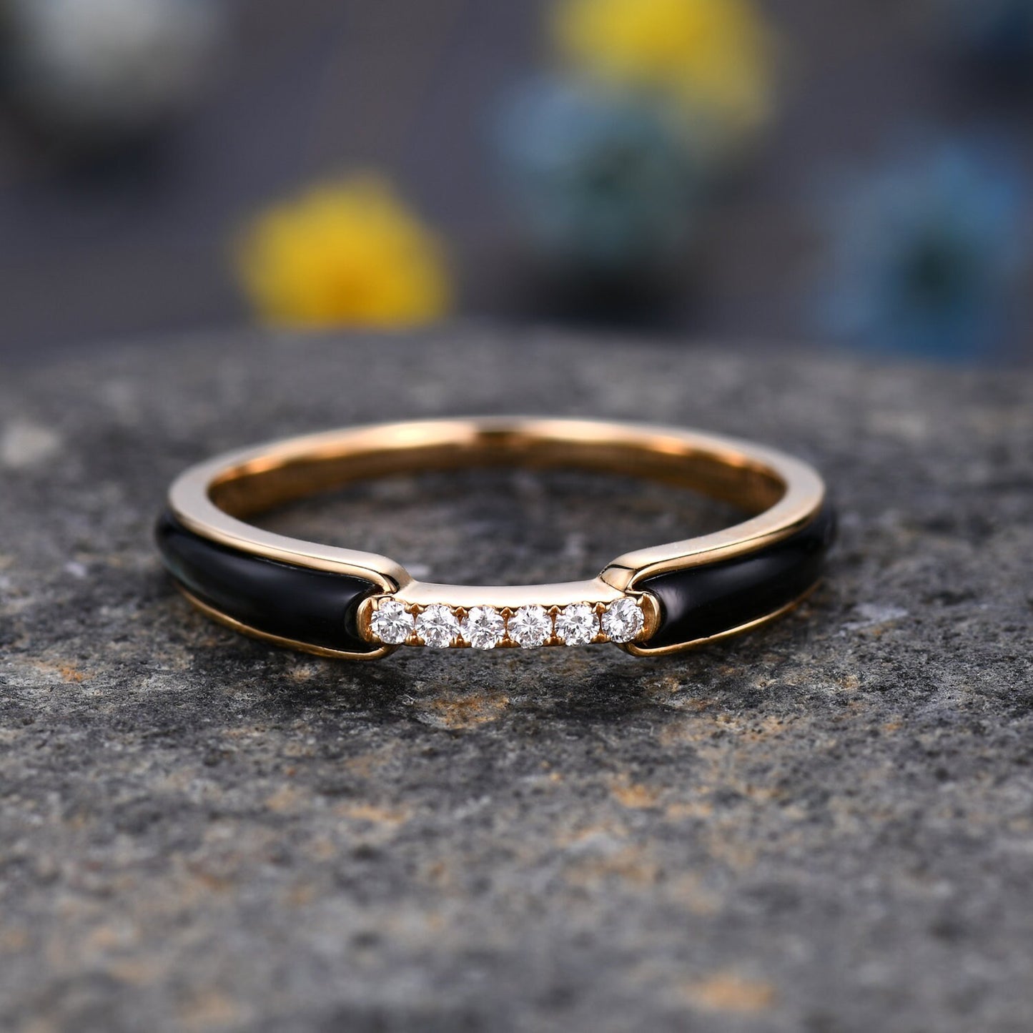 Black Onyx Moissanite Band, Half Eternity Band Ring,Stackable Ring, Engagement Band, Modern Band, Black Stone Ring, Women Ring,Gift For Her