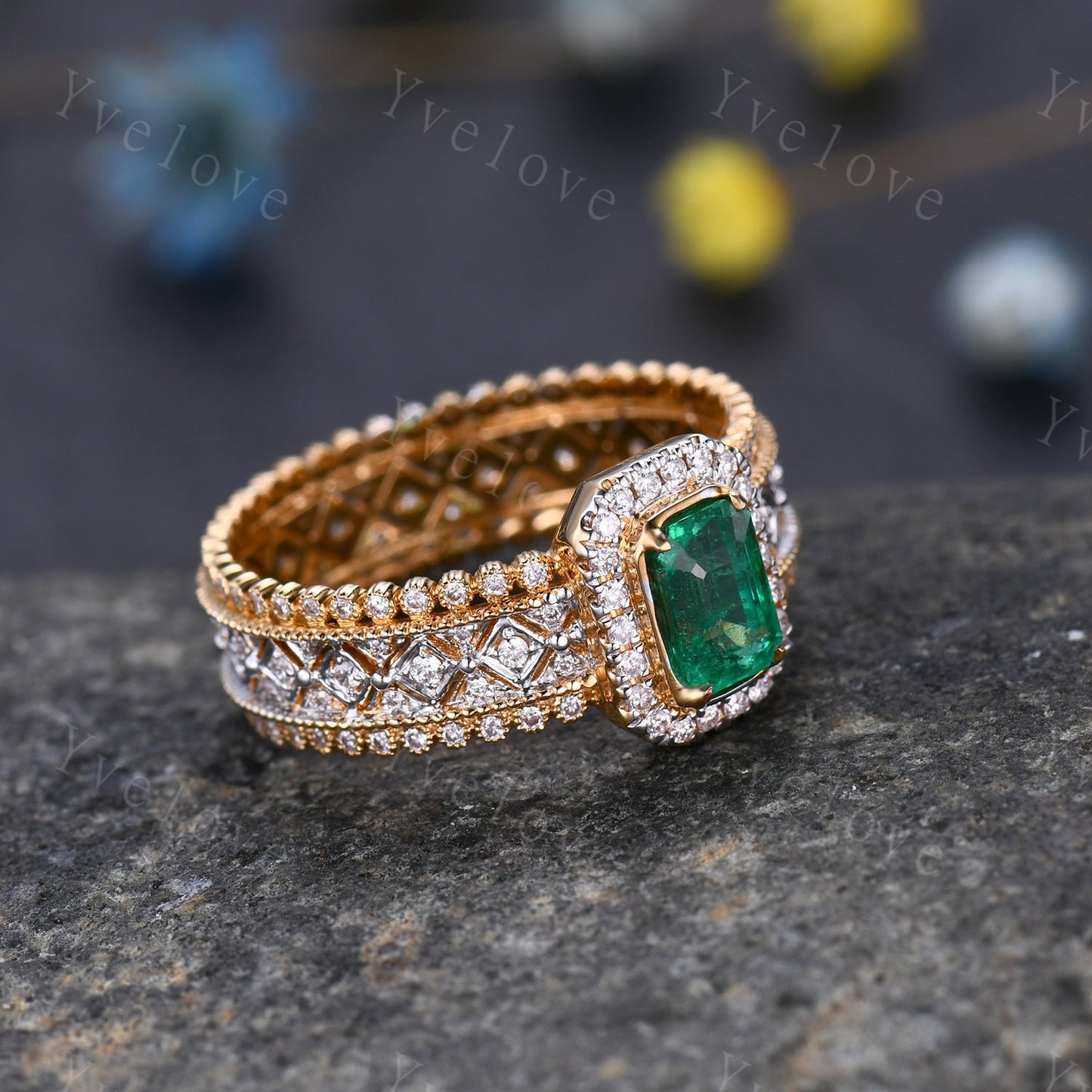 0.7ct Natural Emerald Engagement Ring Diamond Wedding Band Emerald Gemstone Women Bridal Ring Statement Ring Anniversary Ring Christmas Gift