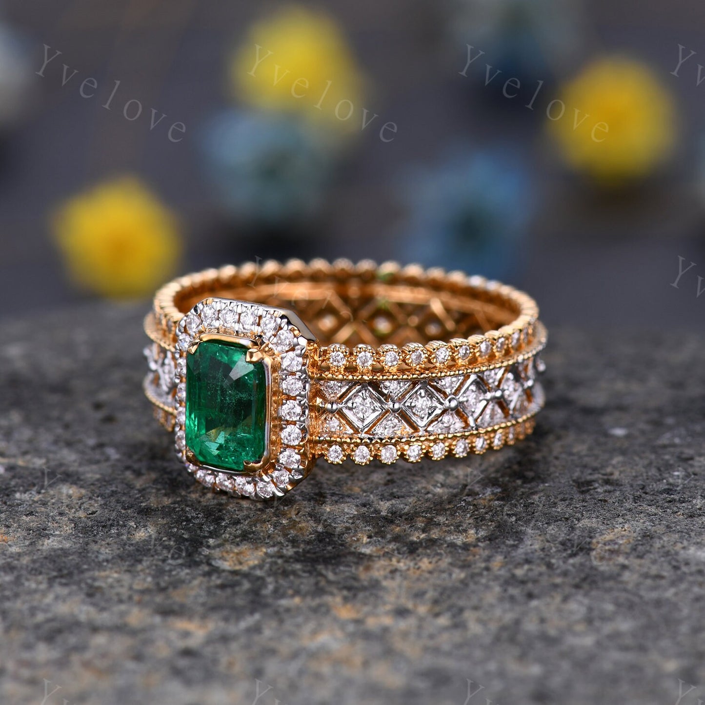 0.7ct Natural Emerald Engagement Ring Diamond Wedding Band Emerald Gemstone Women Bridal Ring Statement Ring Anniversary Ring Christmas Gift