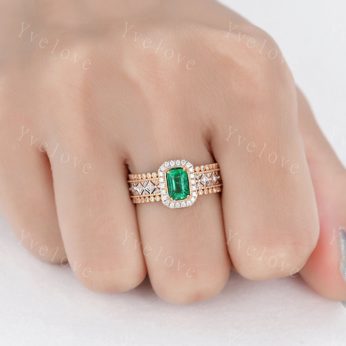 0.7ct Natural Emerald Engagement Ring Diamond Wedding Band Emerald Gemstone Women Bridal Ring Statement Ring Anniversary Ring Christmas Gift
