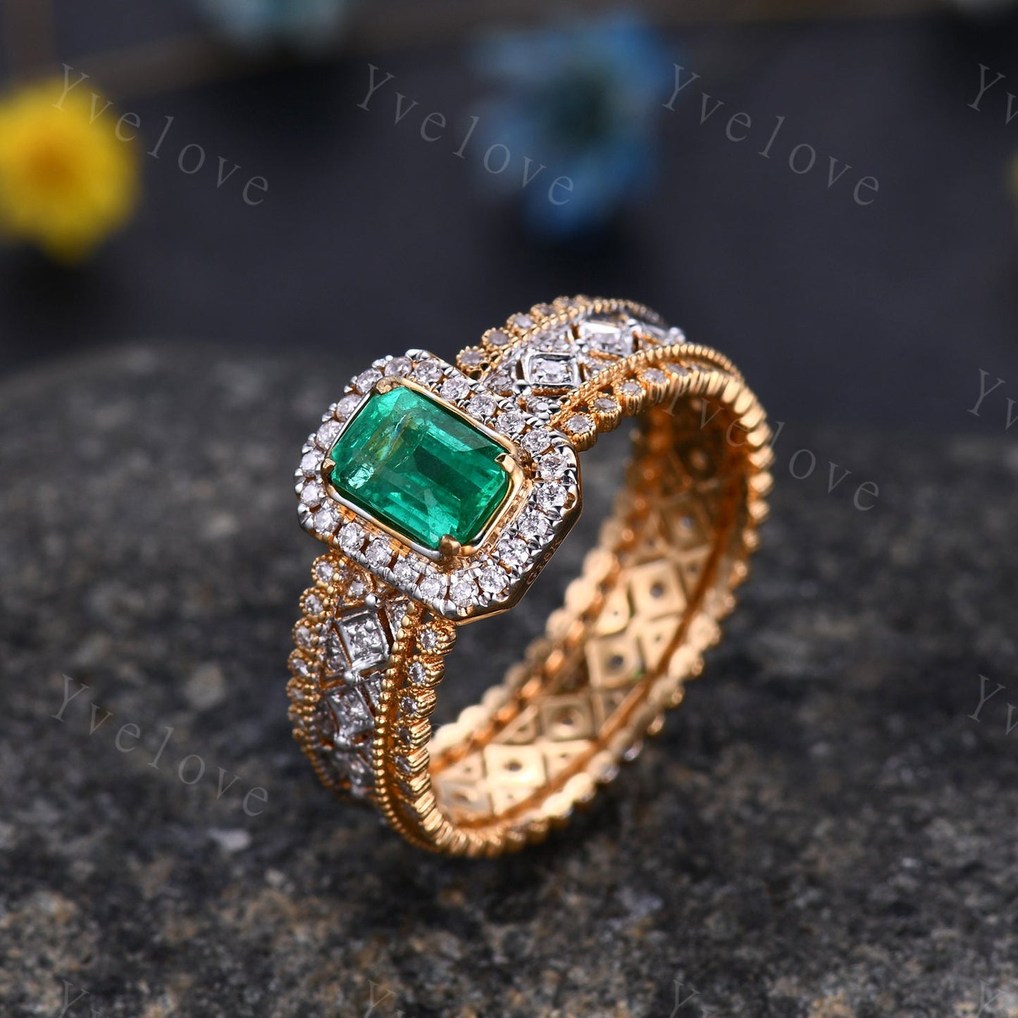 0.7ct Natural Emerald Engagement Ring Diamond Wedding Band Emerald Gemstone Women Bridal Ring Statement Ring Anniversary Ring Christmas Gift