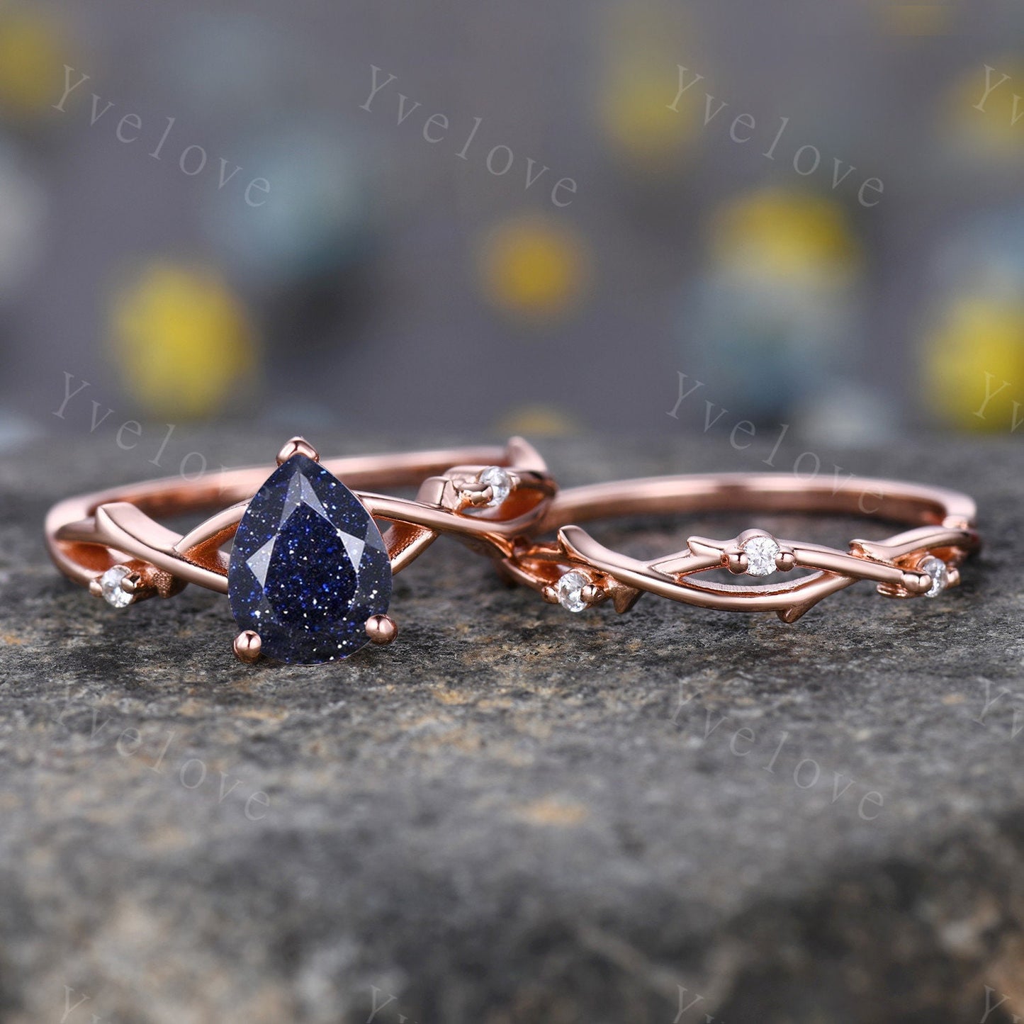 Blue Sandstone Engagement Ring,Galaxy Sandstone Ring,Sterling Silver Ring,Nebula Ring,Outer Space Ring,Twisted Ring,Bridal Anniversary Gift