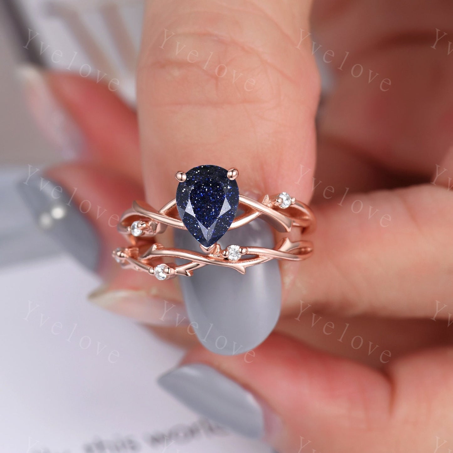 Blue Sandstone Engagement Ring,Galaxy Sandstone Ring,Sterling Silver Ring,Nebula Ring,Outer Space Ring,Twisted Ring,Bridal Anniversary Gift