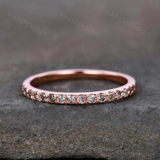 Dainty Thin 1.5mm Salt and Pepper Diamond Wedding Band Rose Gold Half Eternity Diamond Ring Delicate Stacking Matching Anniversary Gift