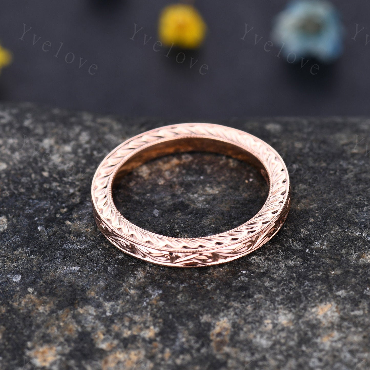 Full Eternity Floral Design,Plain Gold Ring,14k yellow gold,Filigree Milgrain Edge,Wedding Ring,Wedding Band,Anniversary Ring,Retro Vintage