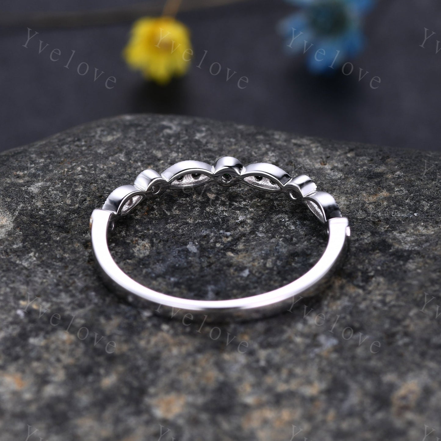 Black diamond wedding band 14k white gold natural diamond wedding ring art deco half eternity ring stacking matching band promise ring gift