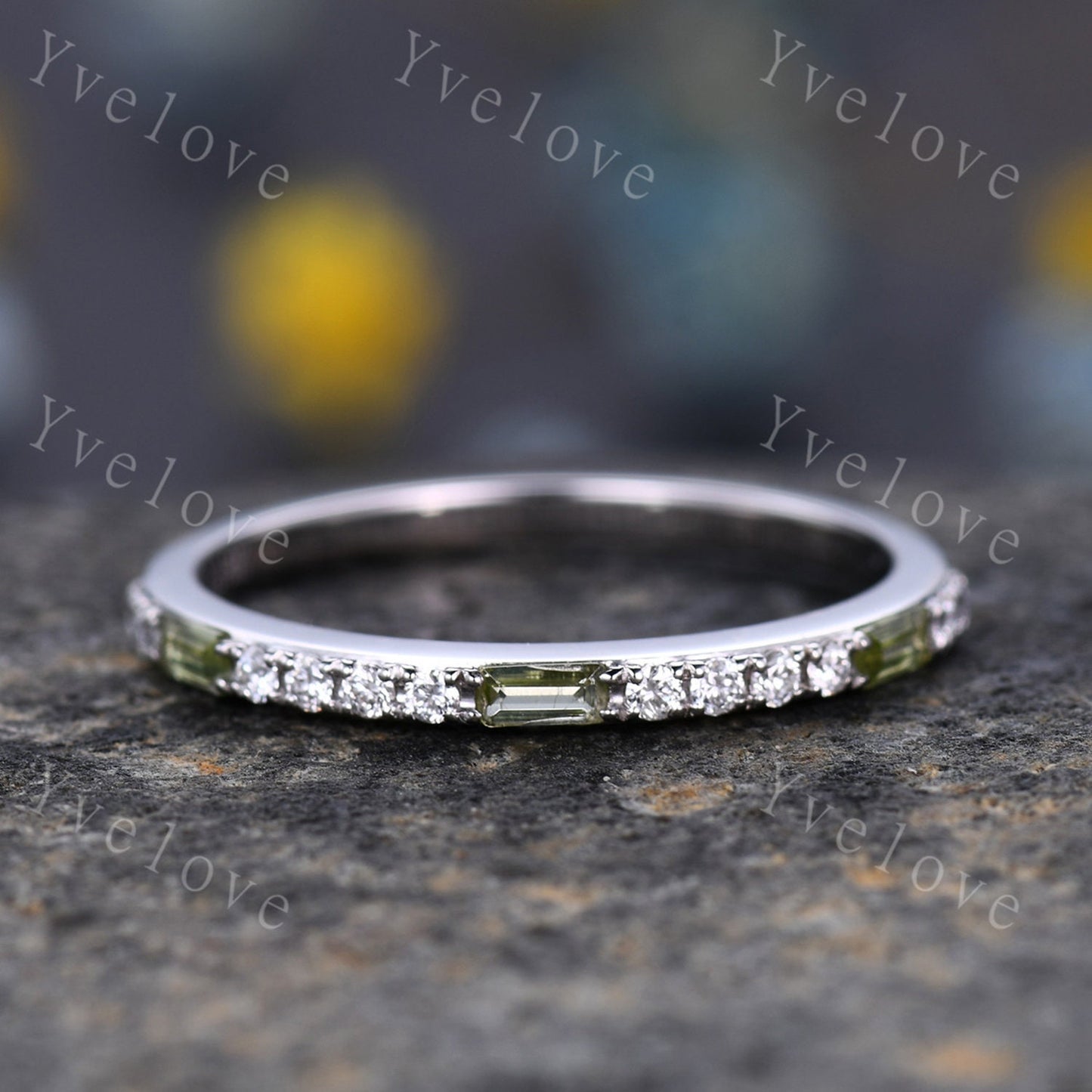 Custom order for Nichole,baguette peridot and round sapphire,silver,One in size 4.5 and one in size 6.5