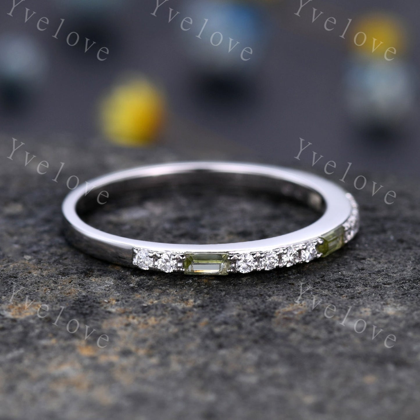 Custom order for Nichole,baguette peridot and round sapphire,silver,One in size 4.5 and one in size 6.5