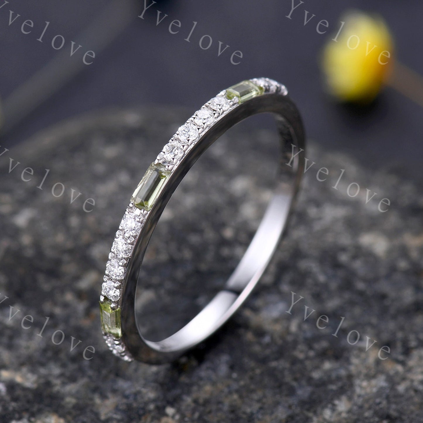 Custom order for Nichole,baguette peridot and round sapphire,silver,One in size 4.5 and one in size 6.5