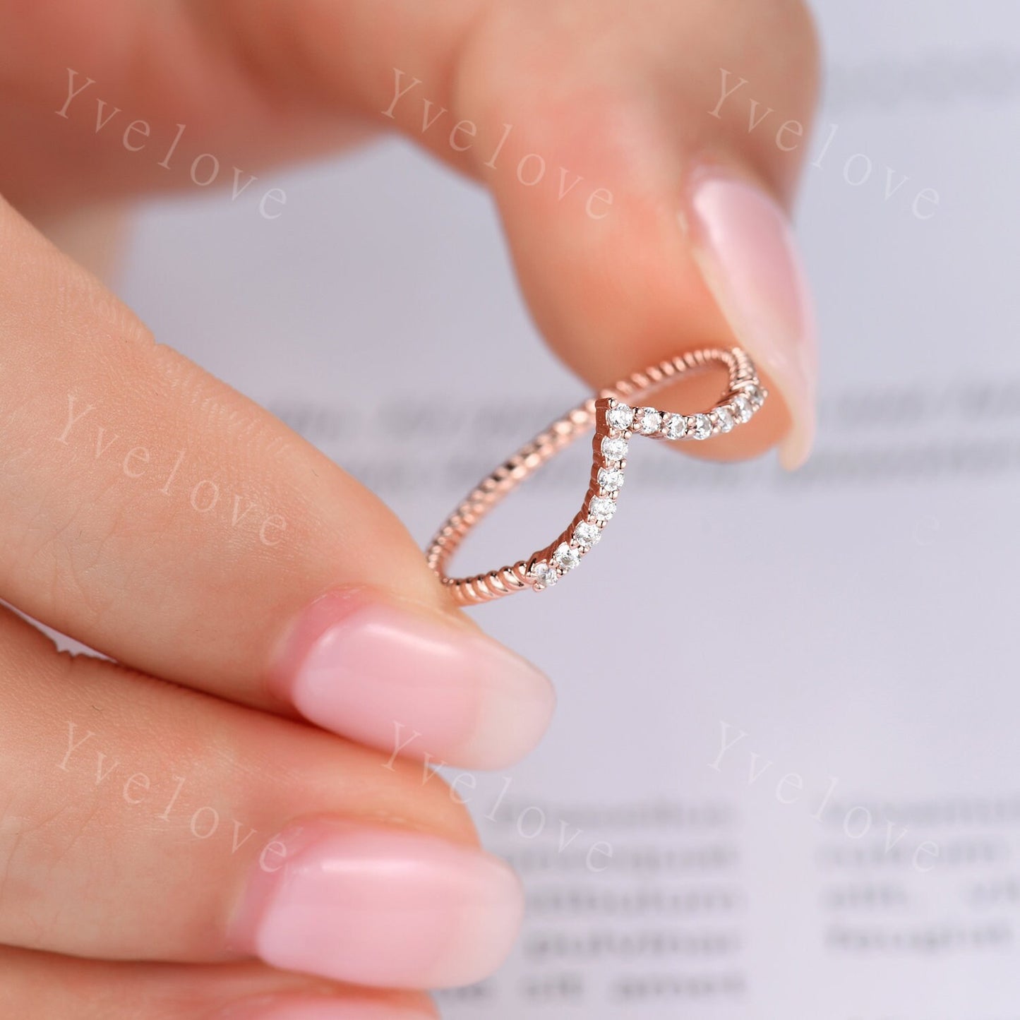 Petite Twist Half Eternity Ring,V Curved Stacking band,Twisted Vine Moissanite Wedding Band,Matching Band,14k Rose Gold Anniversary Ring