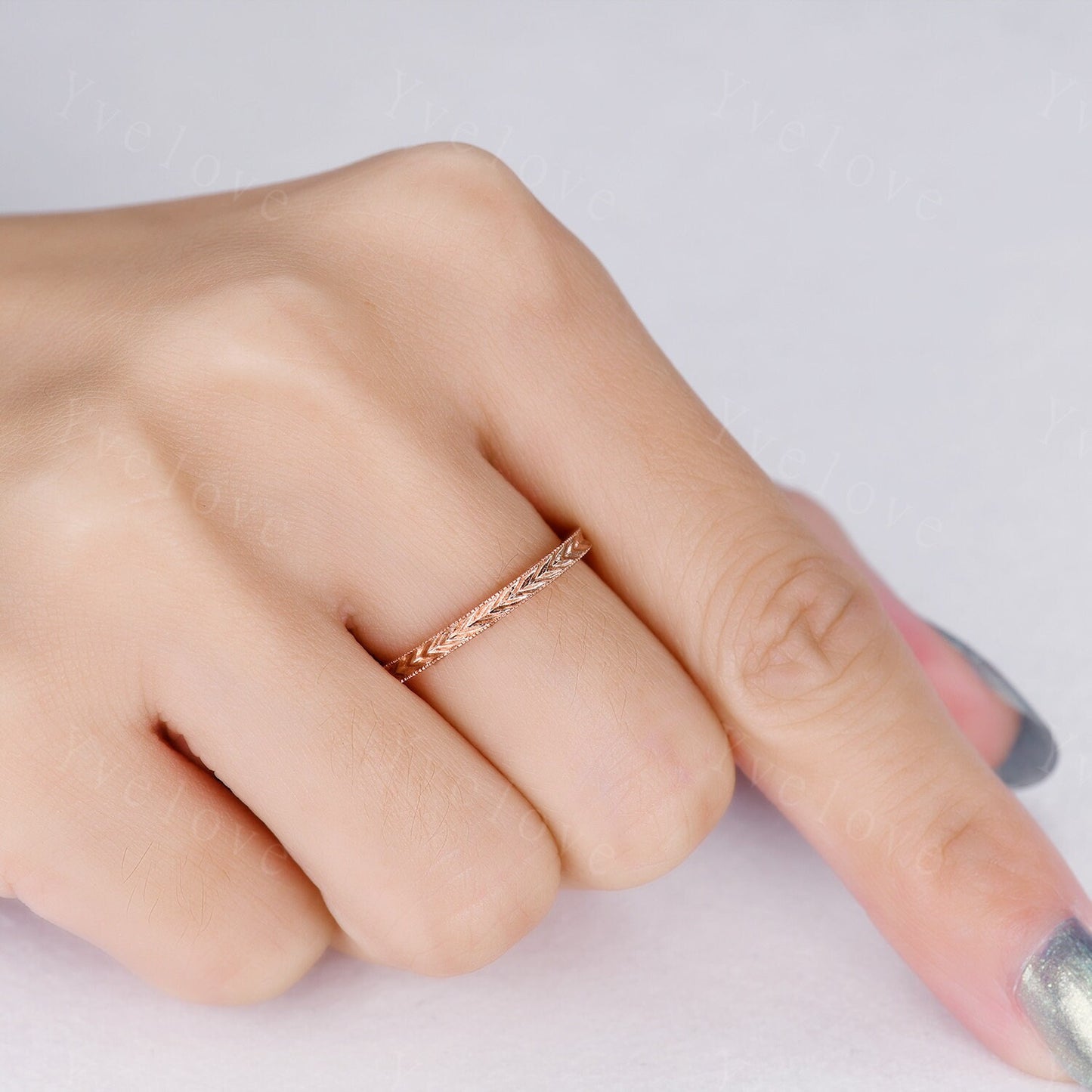 14k Plain Rose Gold Ring Filigree Milgrain Edge Wedding Band Handmade Ring Full Eternity Unique Floral Bridal Matching Stack Band Retro Ring