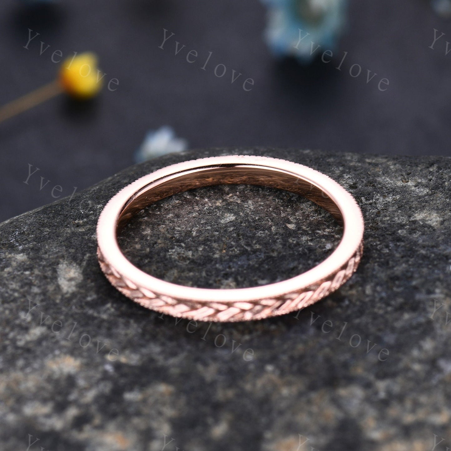 14k Plain Rose Gold Ring Filigree Milgrain Edge Wedding Band Handmade Ring Full Eternity Unique Floral Bridal Matching Stack Band Retro Ring