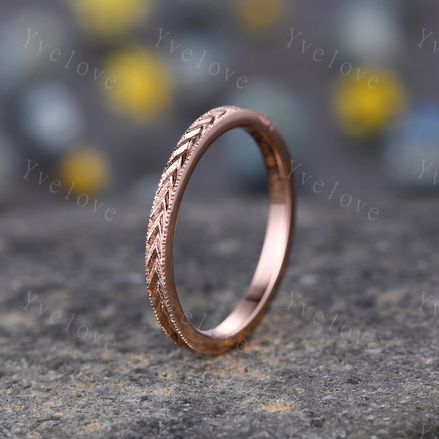 14k Plain Rose Gold Ring Filigree Milgrain Edge Wedding Band Handmade Ring Full Eternity Unique Floral Bridal Matching Stack Band Retro Ring