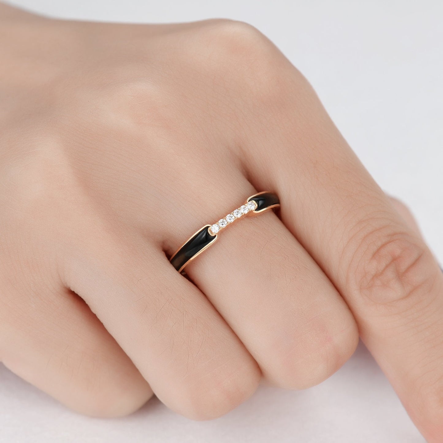 Black Onyx Moissanite Band, Half Eternity Band Ring,Stackable Ring, Engagement Band, Modern Band, Black Stone Ring, Women Ring,Gift For Her