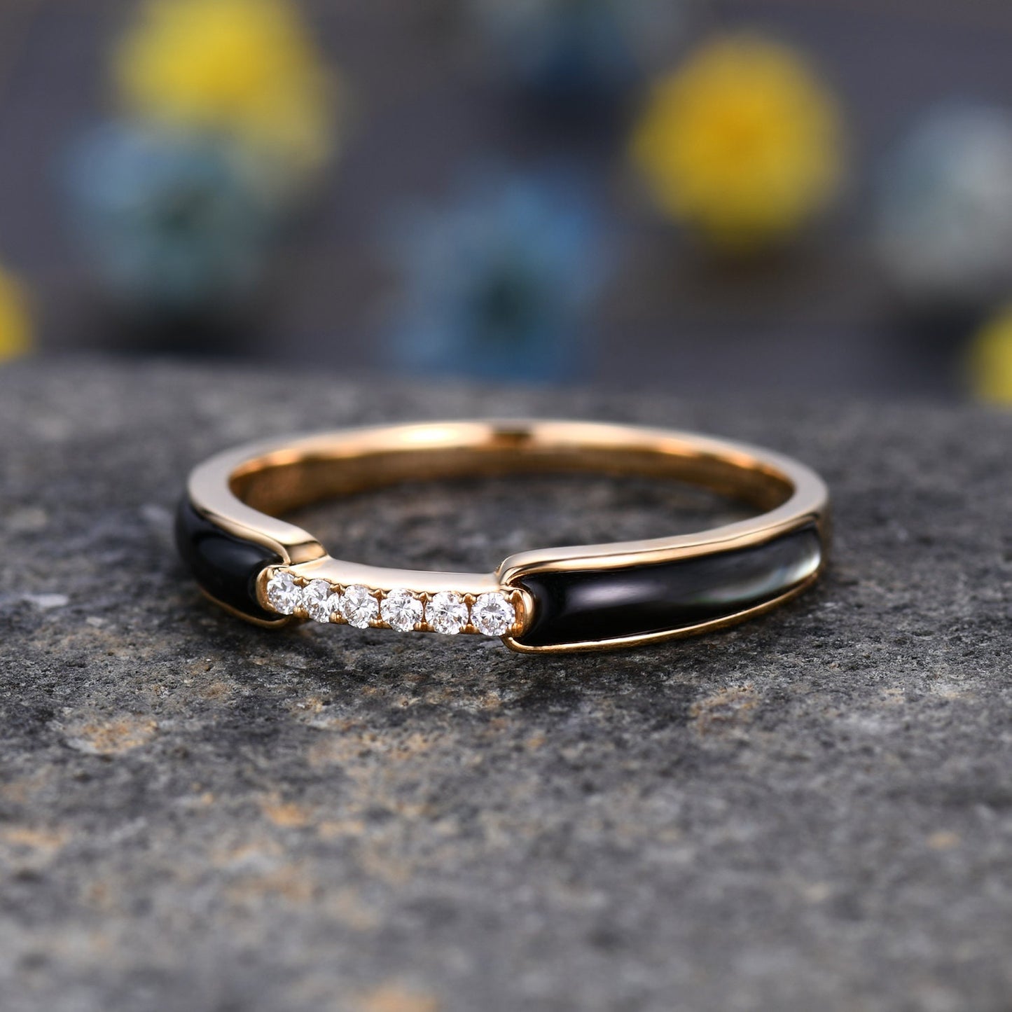 Black Onyx Moissanite Band, Half Eternity Band Ring,Stackable Ring, Engagement Band, Modern Band, Black Stone Ring, Women Ring,Gift For Her
