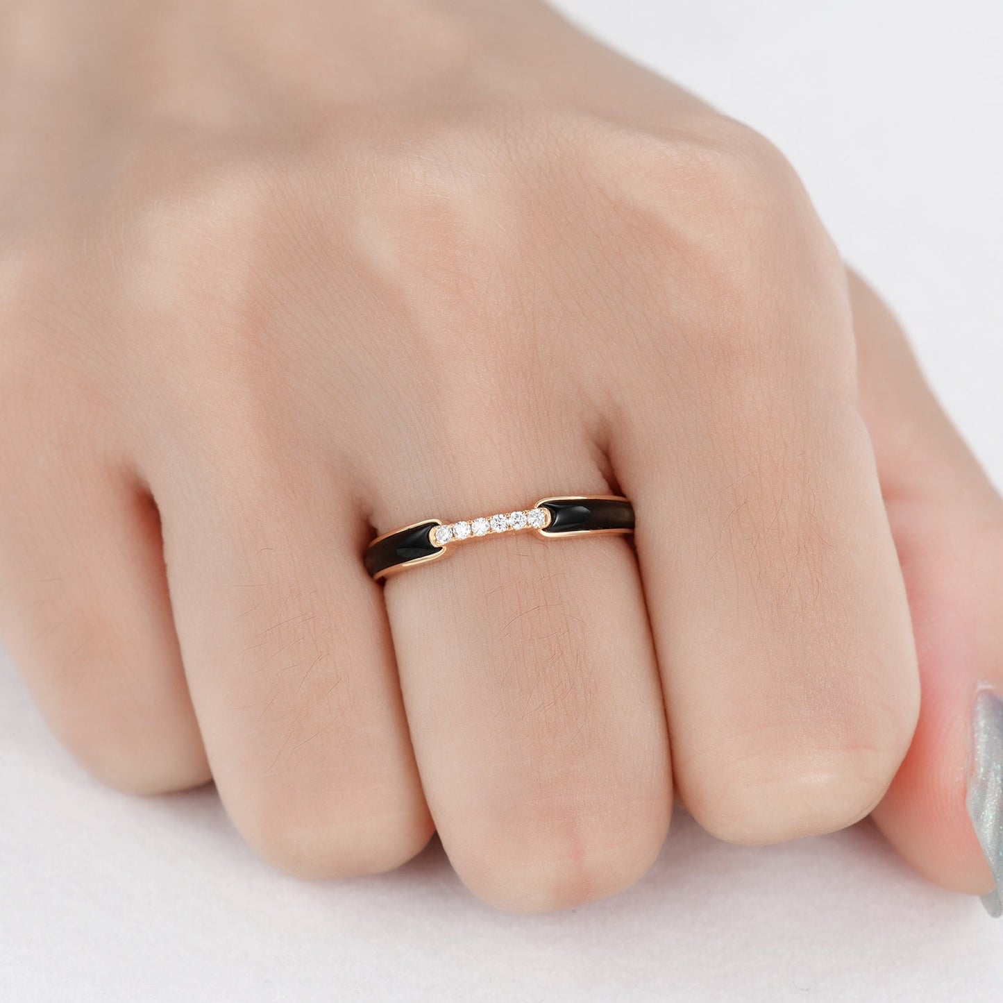 Black Onyx Moissanite Band, Half Eternity Band Ring,Stackable Ring, Engagement Band, Modern Band, Black Stone Ring, Women Ring,Gift For Her