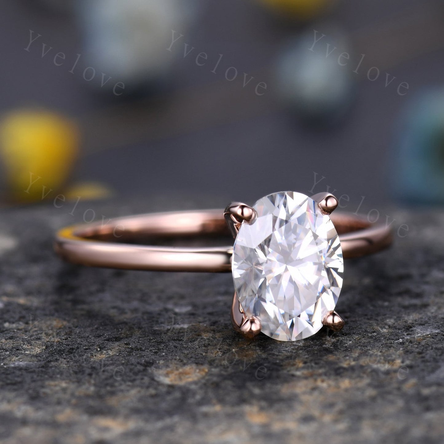 1.5CT Oval Cut Moissanite Engagement Ring,Solitaire Ring,Plain band,Simulated Diamond Wedding Ring,14K Solid Gold,Promise Ring Gift