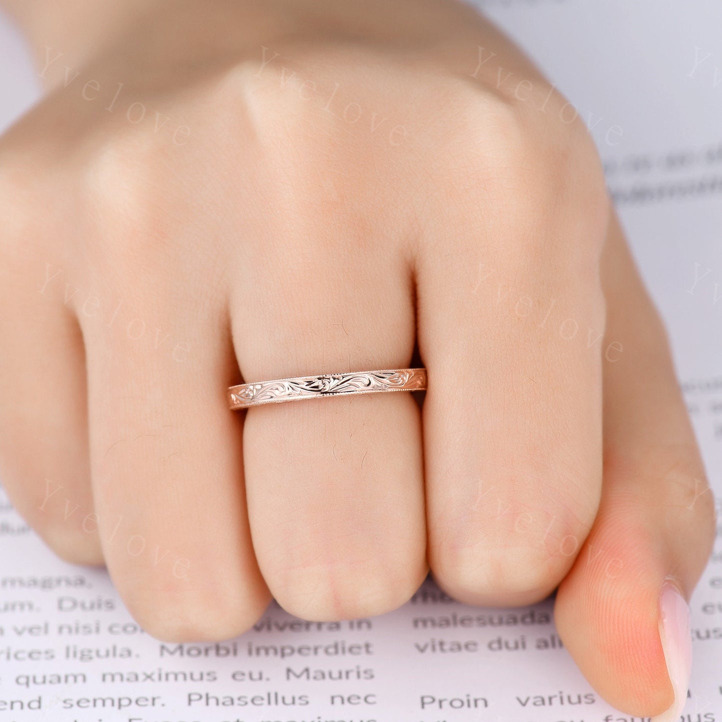 Full Eternity Floral Design,Plain Gold Ring,14k yellow gold,Filigree Milgrain Edge,Wedding Ring,Wedding Band,Anniversary Ring,Retro Vintage