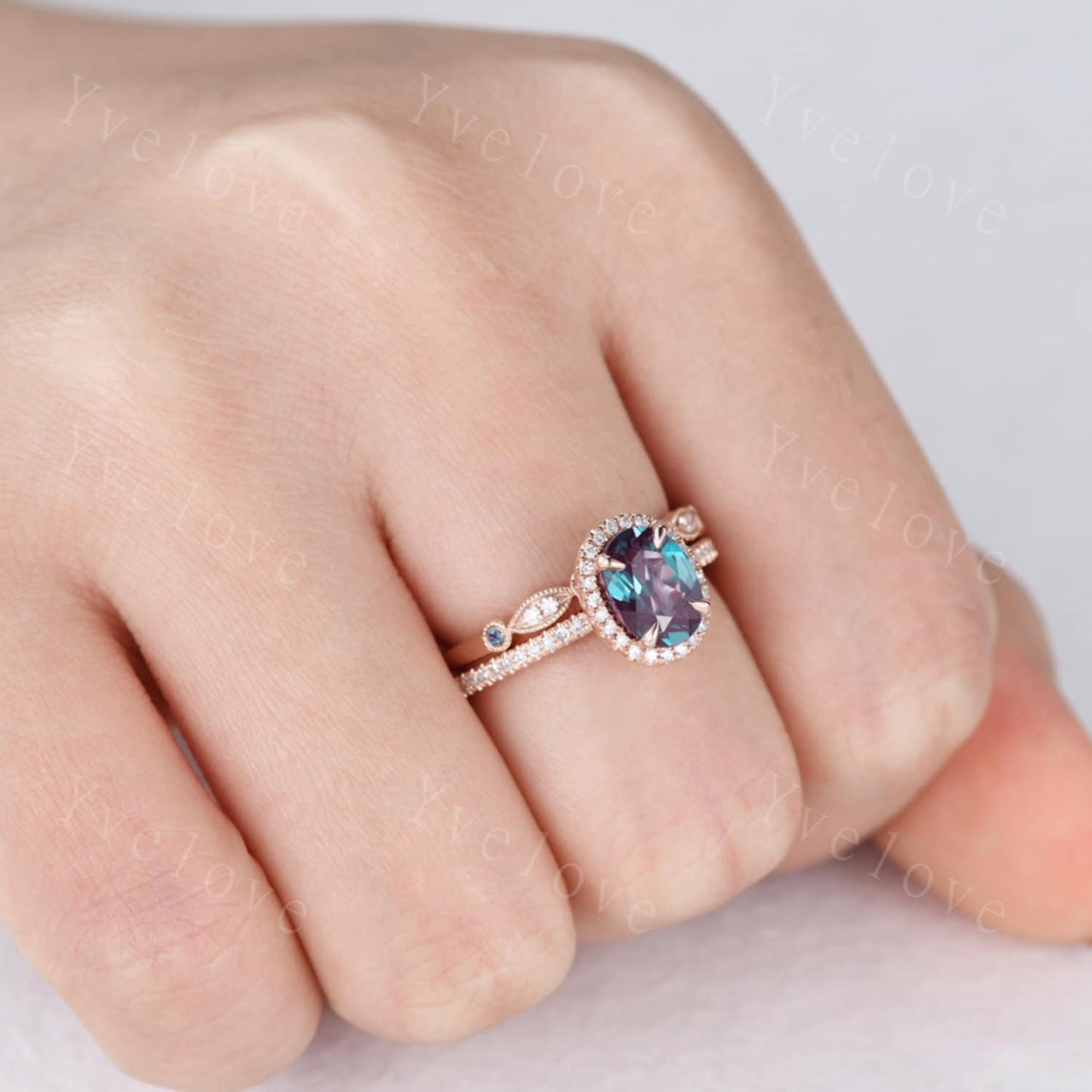 Special listing for Dan, change to size 5 1/4, a set, 14k rose gold, side stones moissanite.