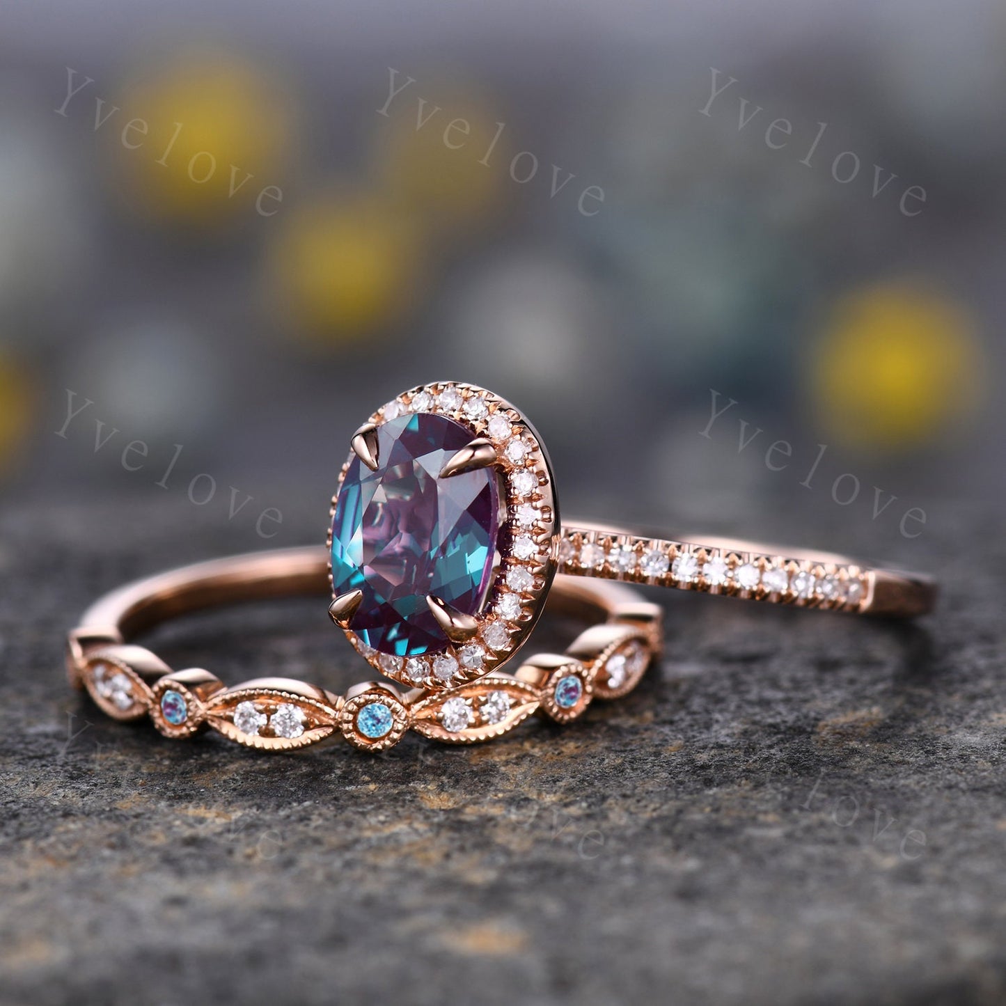 Special listing for Dan, change to size 5 1/4, a set, 14k rose gold, side stones moissanite.