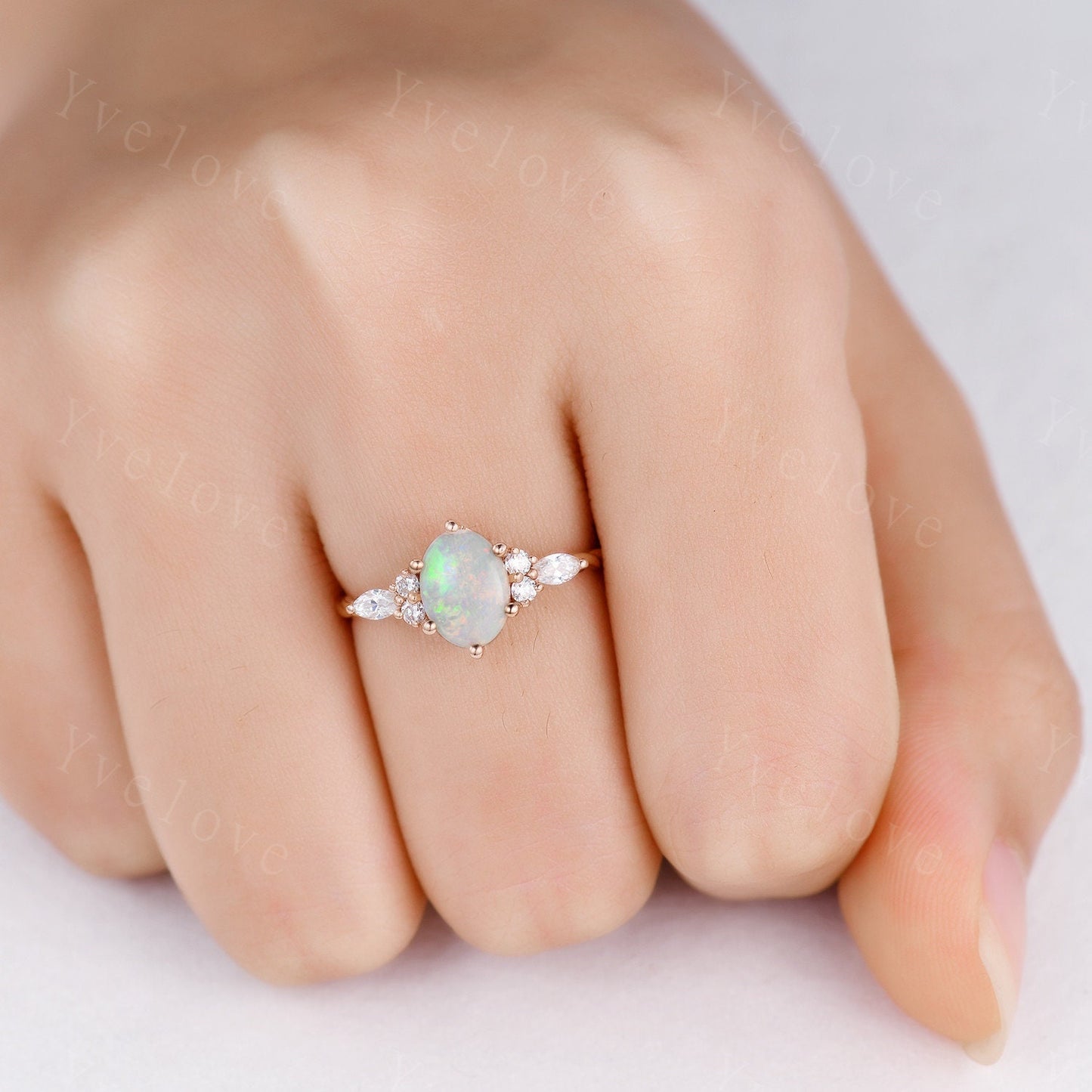 Dainty Natural Oval Cut Opal Ring, Opal Stacking Ring,White Opal Ring,Rose Gold Opal Ring,Delicate Opal Ring,Twisted Band,Bridesmaid Gift