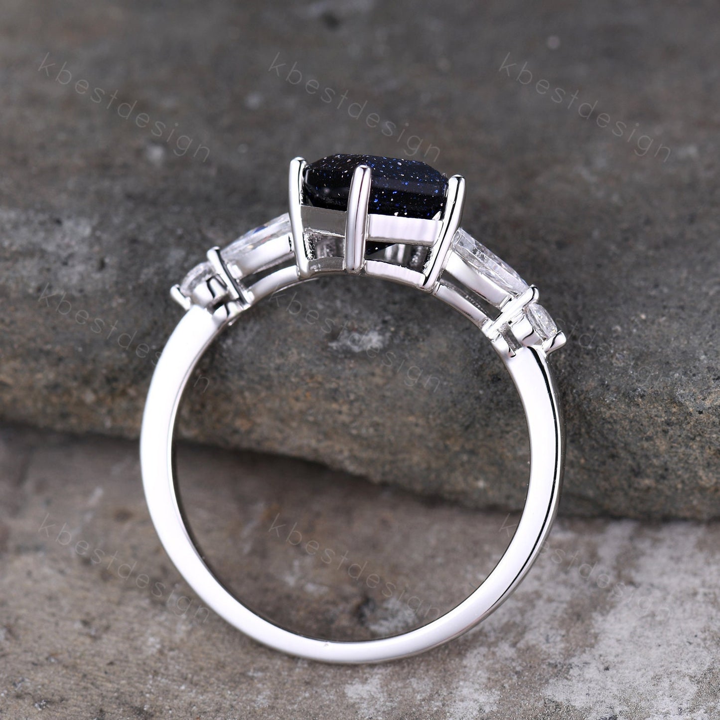 Kite cut blue sandstone engagement ring unique pear shaped diamond wedding ring for women sterling silver ring promise ring gift for her