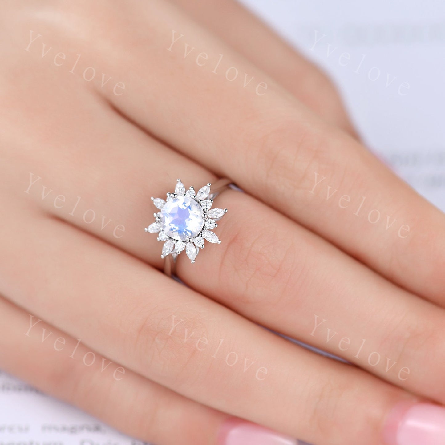 Vintage Moonstone Engagement Ring,Sterling Silver Ring,Plain Gold Band,Rainbow Moonstone Ring,Solitaire Ring,Anniversary Ring, Gift for Her