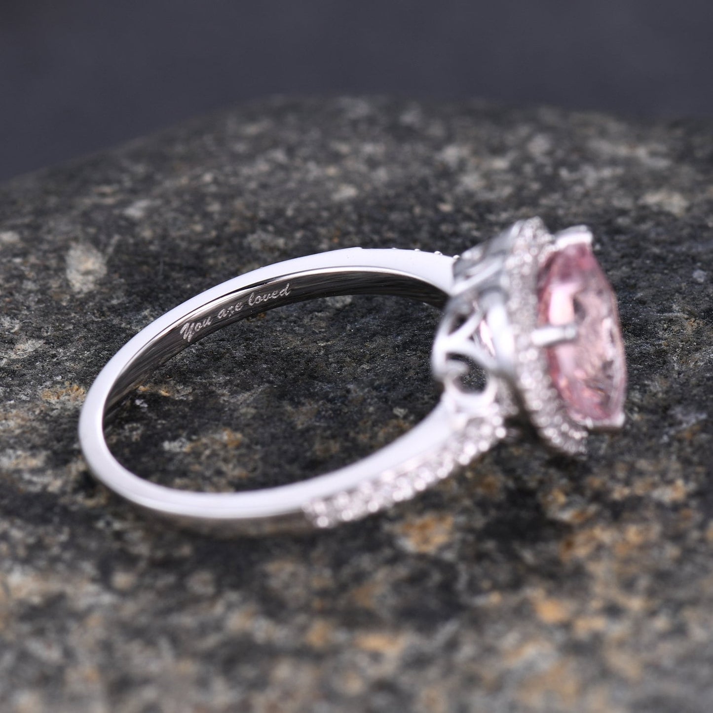 Morganite engagement ring pink morganite ring 8mm heart shape natural gemstone ring diamond ring diamond wedding band solid 14k rose gold