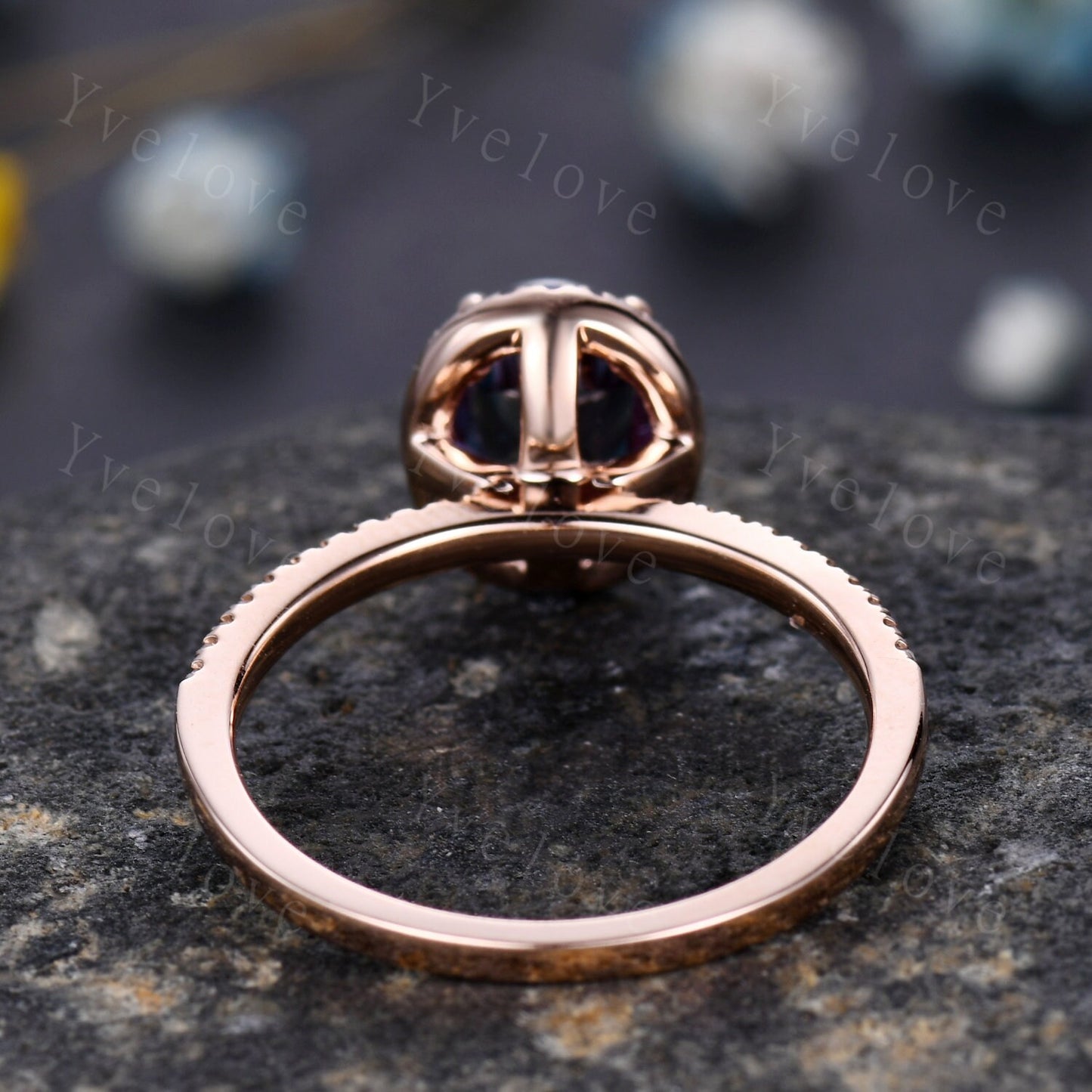 Vintage Oval Alexandrite Engagement Ring Bridal Ring Set Alexandrite Moissanite Band Retro Bridal Wedding Ring Rose Gold Ring Gift For Women