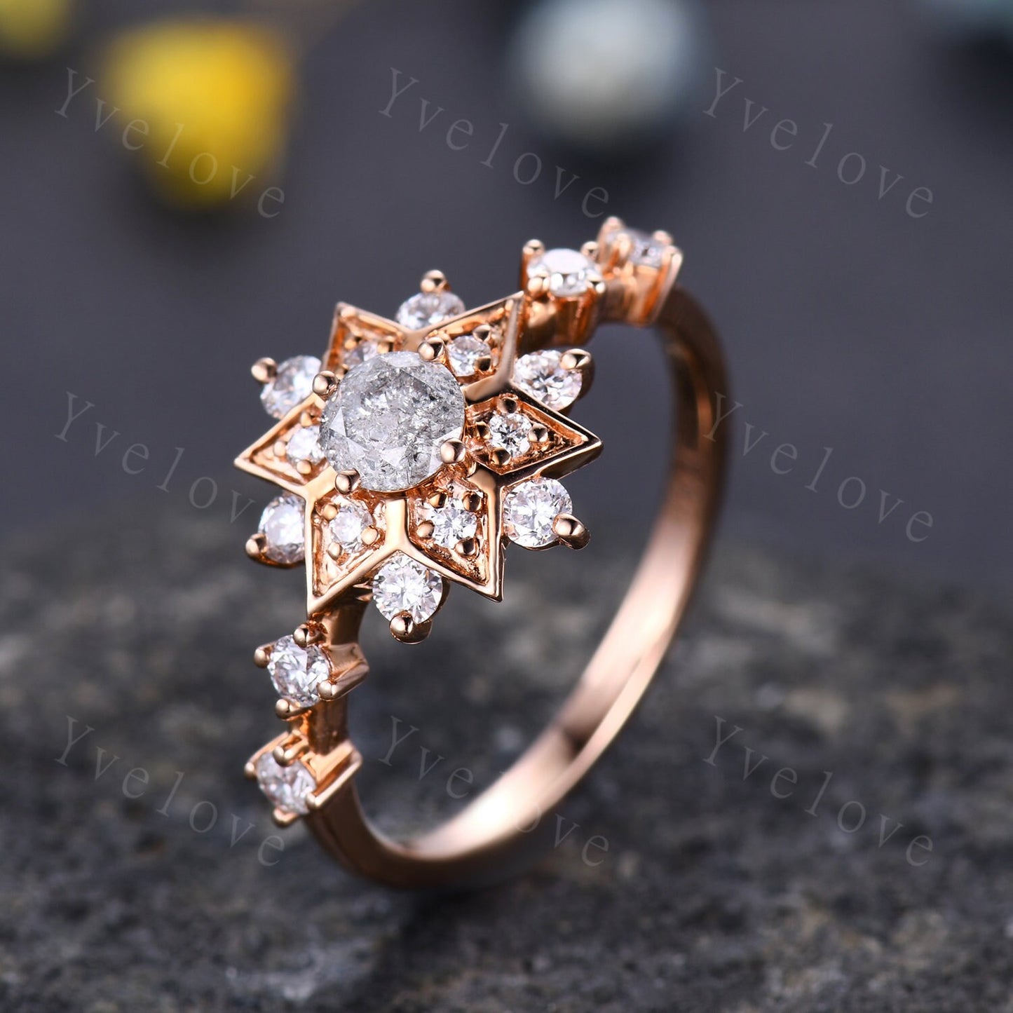 Salt and Pepper Diamond Engagement Ring,Round Cut Salt and Pepper,Rose Gold Promise Rings,Grey Diamond Ring,Statement Ring,Moissanite Ring