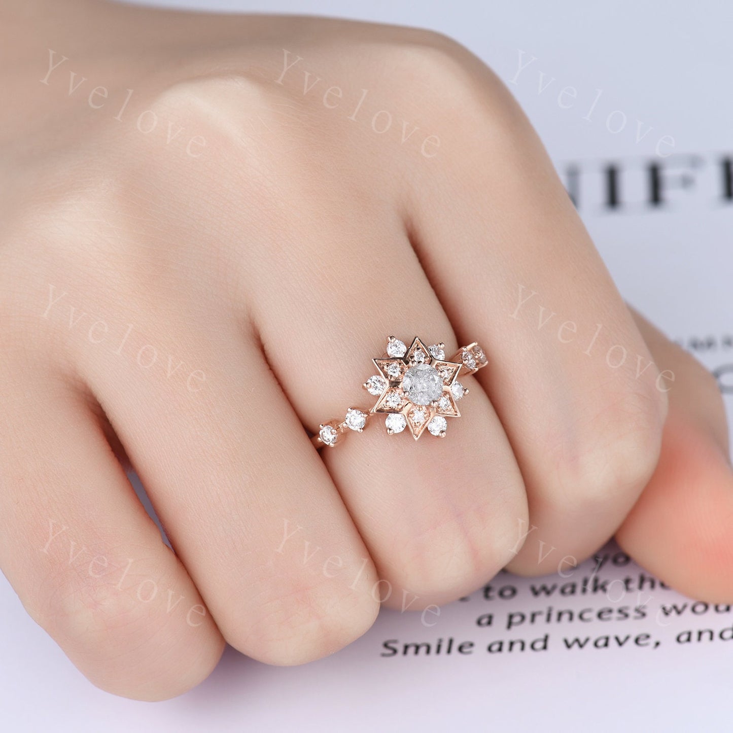Salt and Pepper Diamond Engagement Ring,Round Cut Salt and Pepper,Rose Gold Promise Rings,Grey Diamond Ring,Statement Ring,Moissanite Ring