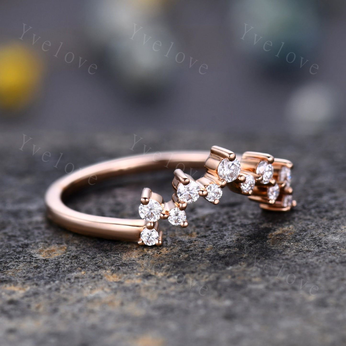 Moissanite Wedding Band Curved Wedding Band Sterling Silver  Dainty Curved Stacking Band Unique Wedding Ring Chevron Ring Anniversary Band