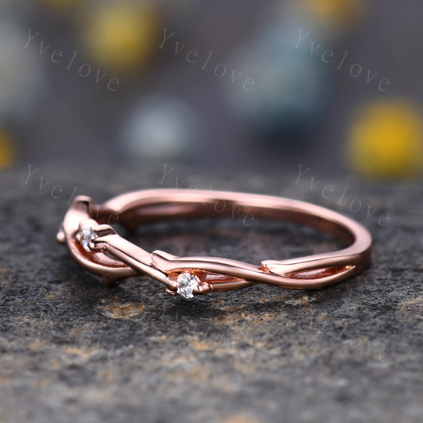 Minimalist Twig Engagement Ring,Twig Matching Band,Women Leaf Diamond Band ,Art Deco Branch Diamond Wedding Band,14k Rose Gold,Twisted Band