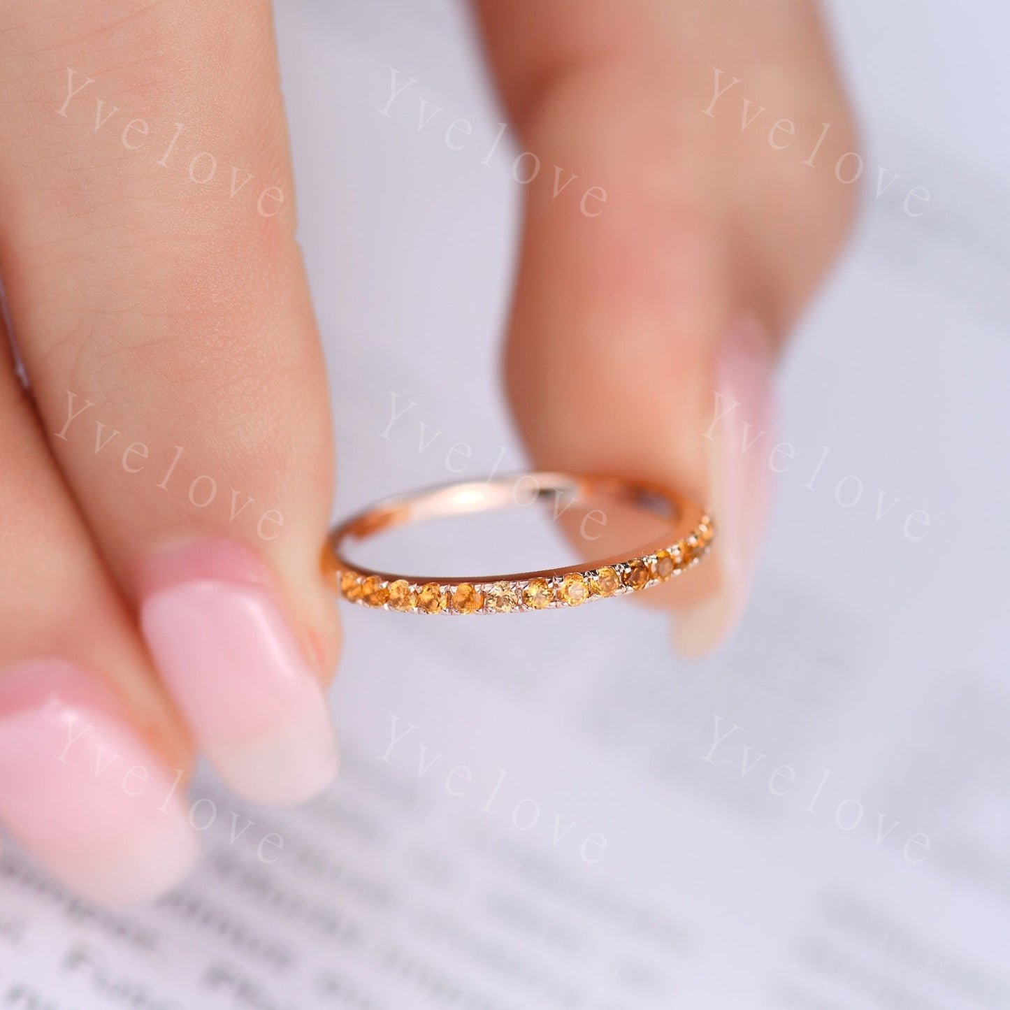 Danity citrine wedding ring 14k black gold wedding band half eternity black band citrine matching stacking ring anniversary gift for women