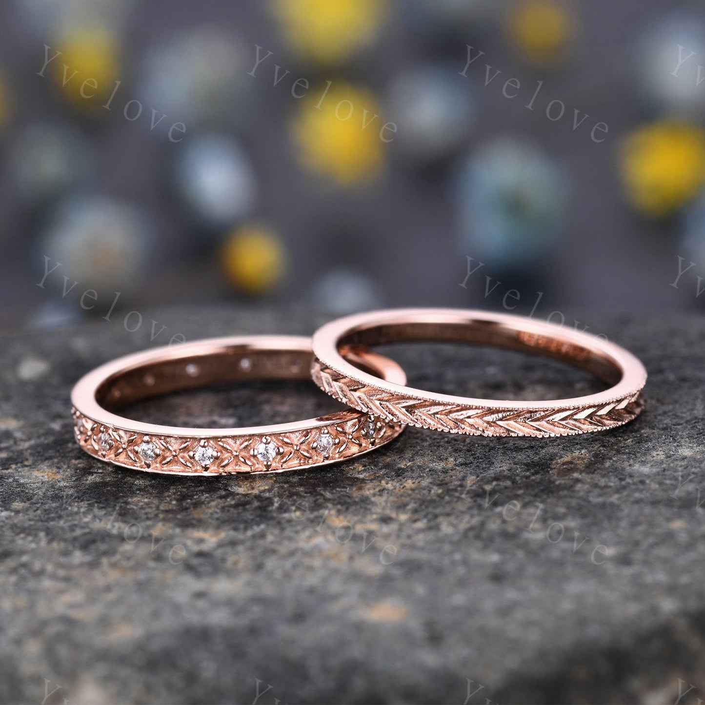 14k Plain Rose Gold Ring Filigree Milgrain Edge Wedding Band Handmade Ring Full Eternity Unique Floral Bridal Matching Stack Band Retro Ring