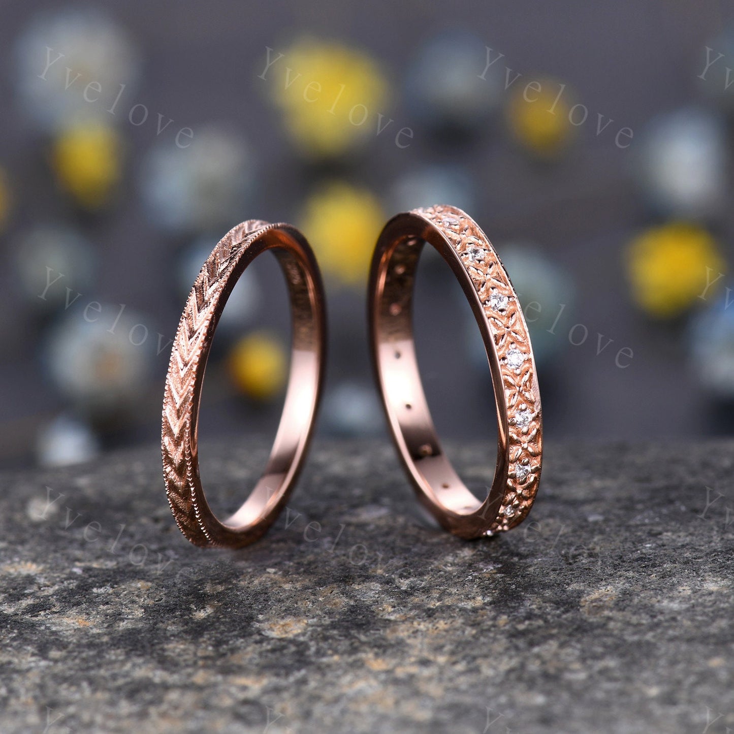14k Plain Rose Gold Ring Filigree Milgrain Edge Wedding Band Handmade Ring Full Eternity Unique Floral Bridal Matching Stack Band Retro Ring