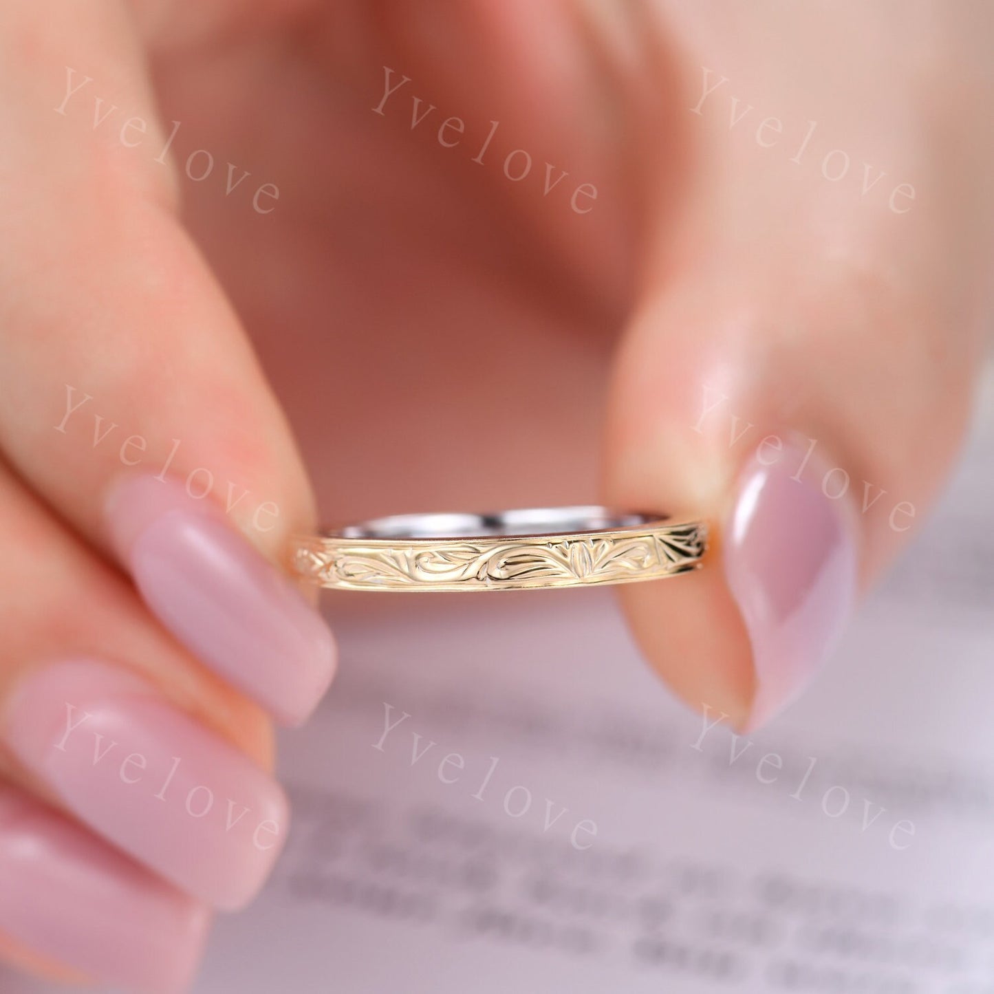 Unique Two tone band,yellow gold and white gold,14k Plain Gold Ring,Filigree Floral Design,Wedding Ring,Engagement Ring,Retro Vintage,Custom